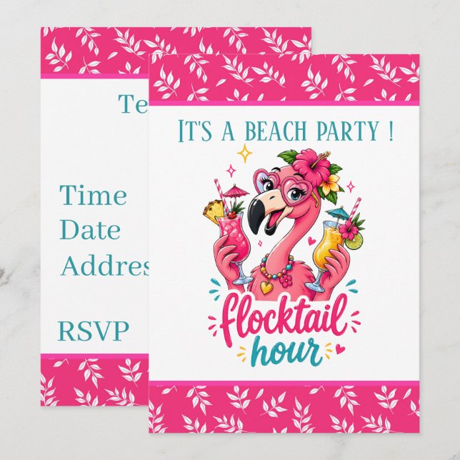 Invitación Fiesta divertida de Flocktail de flamencos rosados (Anverso / Reverso)