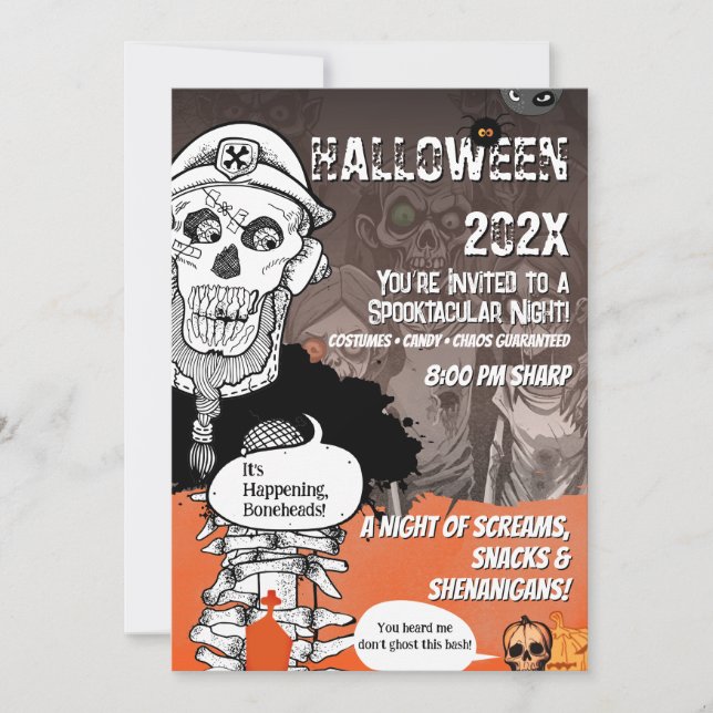 Invitación Fiesta divertida de Halloween con micrófono de esq (Anverso)