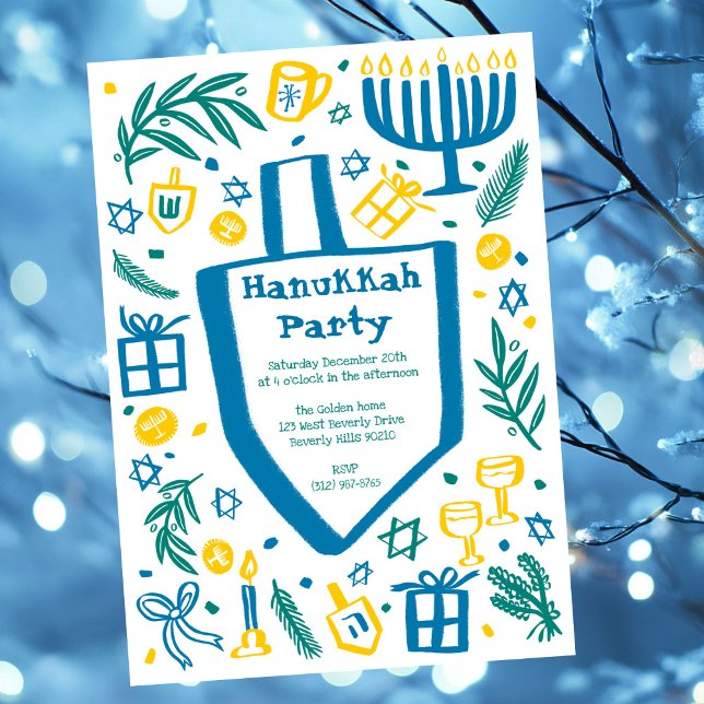 Invitación Fiesta divertida de Hanukká personalizada linda y  (Whimsical Hanukkah Holiday Party Cute Custom Invitation
)