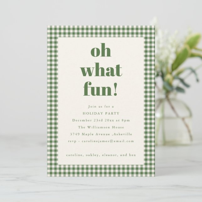 Invitación Fiesta divertida de Navidad con cuadros de gingham (Anverso de pie)