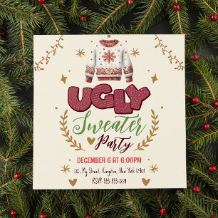 Invitación Fiesta divertida de Navidad con suéteres feos retr