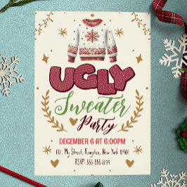 Invitación Fiesta divertida de Navidad con suéteres feos retr