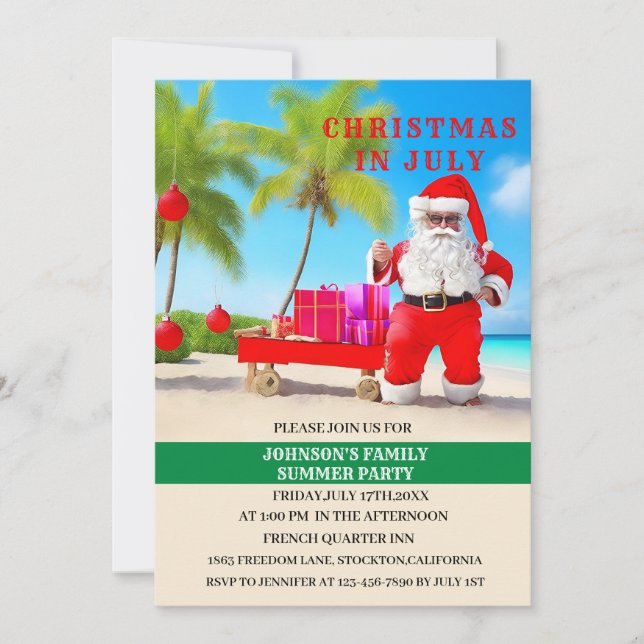 Invitación Fiesta divertida de Navidad en julio de verano (Anverso)