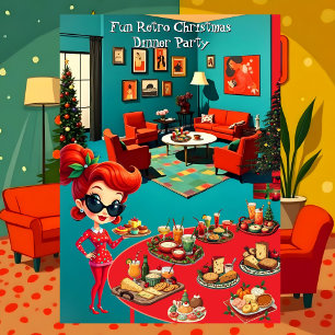 Invitación Fiesta divertida de Navidad retro en salón de los 