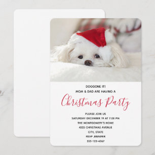 Invitación Fiesta divertida de perro blanco con sombrero rojo