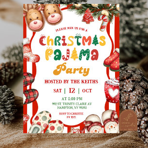 Invitación Fiesta Divertida de Pijamas Retro de Navidad