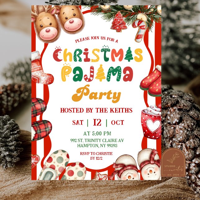 Invitación Fiesta Divertida de Pijamas Retro de Navidad (Subido por el creador)