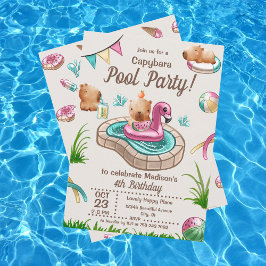 Invitación Fiesta Divertida de Piscina de Carpinchos de Veran