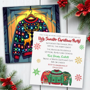 Invitación Fiesta divertida de suéter feo de Navidad 