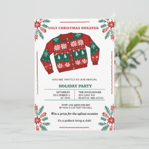 Invitación Fiesta divertida de suéteres feos de Navidad rojos