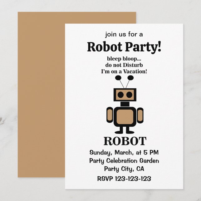 Invitación Fiesta Divertida de Tecnología Robot (Anverso / Reverso)