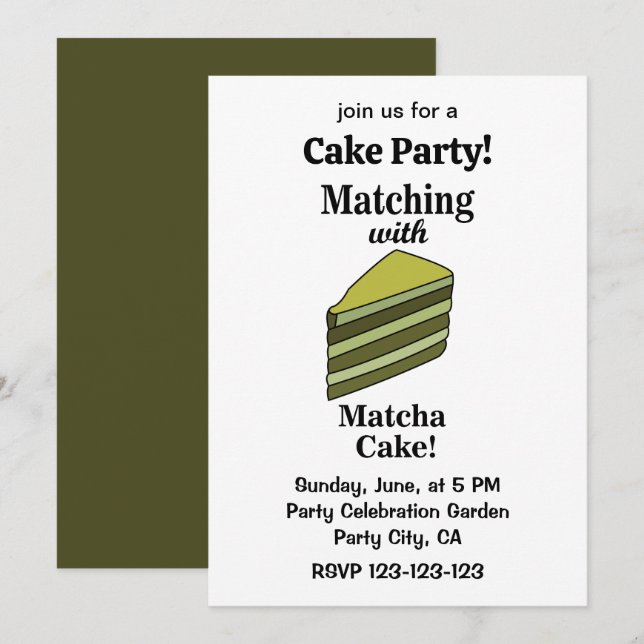 Invitación Fiesta Divertida de Torta Verde Matcha (Anverso / Reverso)