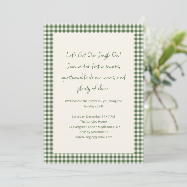 Invitación Fiesta divertida de vacaciones de cuadros gingham  (Anverso de pie)