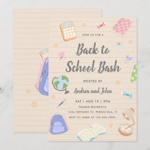 Invitación Fiesta divertida de vuelta al cole con pastel