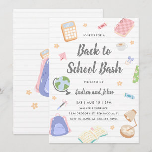 Invitación Fiesta divertida de vuelta al cole con pastel