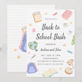 Invitación Fiesta divertida de vuelta al cole con pastel