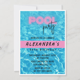 Invitación Fiesta divertida en la piscina rosa tropical cumpl