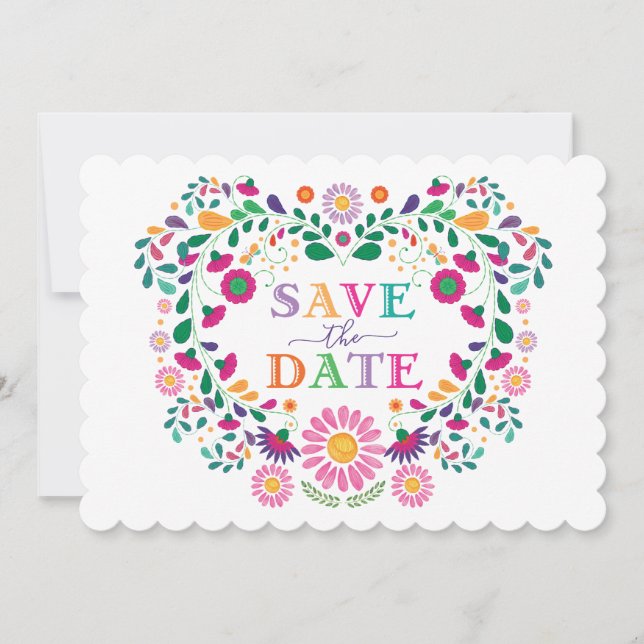 Invitación Fiesta divertida flor mexicana Wreath Save the Dat (Anverso)