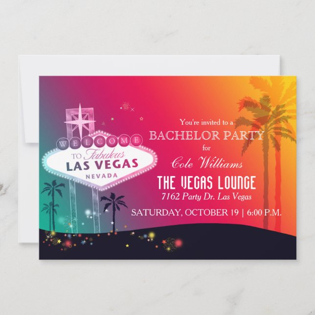 Invitación Fiesta Divertida Glam Las Vegas Despedida de Solte (Anverso)