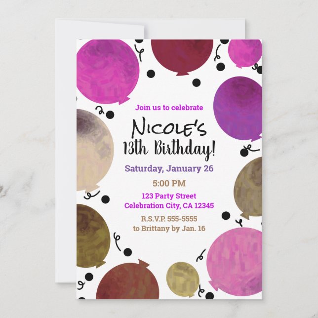 Invitación Fiesta divertida negrita Globos Celebración de cum (Anverso)