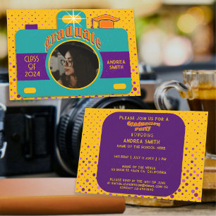Invitación Fiesta Divertida Retro Colorida Foto Personalizada