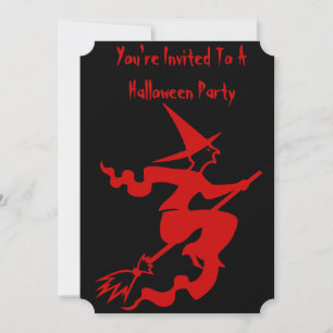 Invitación fiesta divertido de brujas espeluznantes broomstic