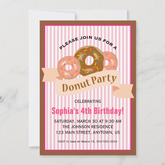 Invitación Fiesta Donut para el cumpleaños del niño (Anverso)