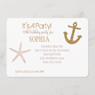 Invitación Fiesta dorada y rosa Cumpleaños Náutico