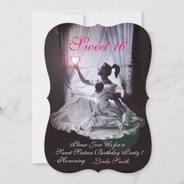 INVITACIÓN FIESTA DULCE16, ROSA, NEGRO Y BLANCO (Anverso)