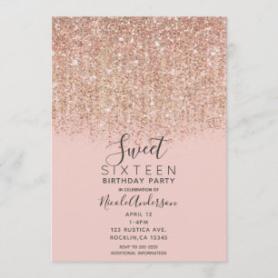 Invitación Fiesta Dulce 16 Brillante Rosa y Dorado Rosado