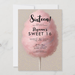 Invitación Fiesta Dulce 16 Confeti Dorado de Algodón de Azúca