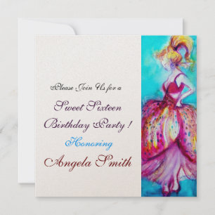Invitación FIESTA DULCE 16 CUMPLEAÑOS Turquesa rosa Rojo Azul