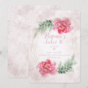 Invitación Fiesta Dulce 16 de Acuarela Floral Rosa Claro
