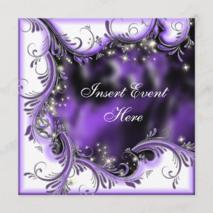 Invitación fiesta "dulce 16" de quinceañera negra púrpura