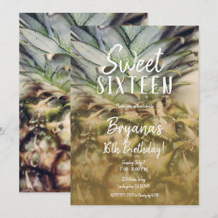 Invitación Fiesta Dulce 16 Piña Tropical Dorada