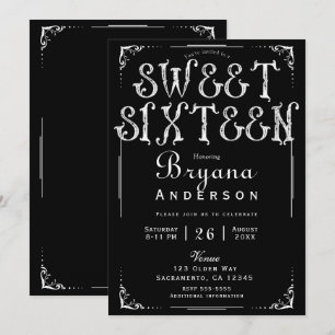 Invitación Fiesta Dulce 16 Vintage Antigua Blanco y Negro