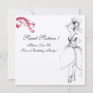 Invitación FIESTA DULCE, champán rojo, negro y blanco