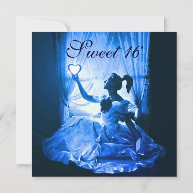 INVITACIÓN FIESTA DULCE CUMPLEAÑOS, DAMASCA BLANCA AZUL (Anverso)