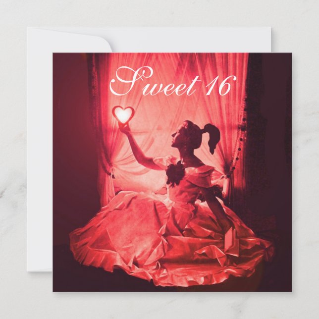 INVITACIÓN FIESTA DULCE CUMPLEAÑOS, DAMASCA BLANCA NEGRA ROJA (Anverso)