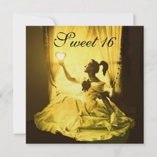 INVITACIÓN FIESTA DULCE CUMPLEAÑOS, DAMASCA DE ORO AMARILLO N