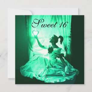 INVITACIÓN FIESTA DULCE CUMPLEAÑOS, DAMASCA NEGRA VERDE AMARI