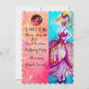 Invitación FIESTA DULCES 16 AÑOS JOVEN CHICA,Monograma con de