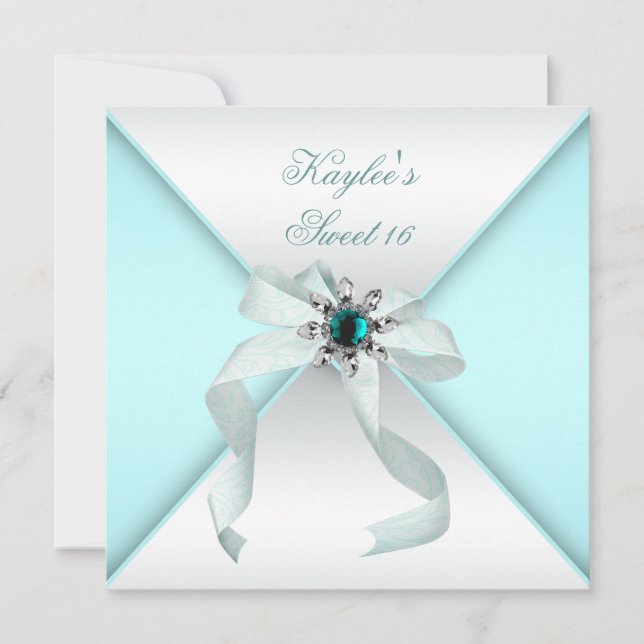 Invitación Fiesta Dulces 16 Azul Turquesa Blanco (Anverso)