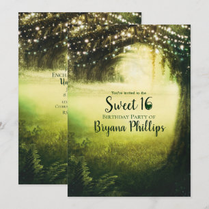 Invitación Fiesta Dulces 16 Bosque Resplandor Verde y Luces d