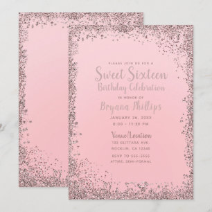 Invitación Fiesta Dulces 16 Brillante Borde Rosa Oro Rosa Bon