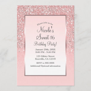 Invitación Fiesta Dulces 16 Brillo Rosa Oro Rosado