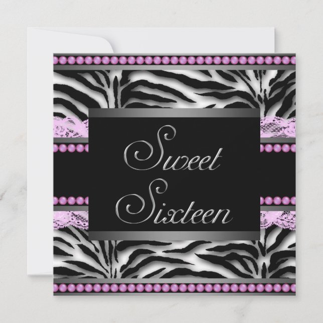 Invitación Fiesta Dulces 16 Cebra Rosa Negra (Anverso)