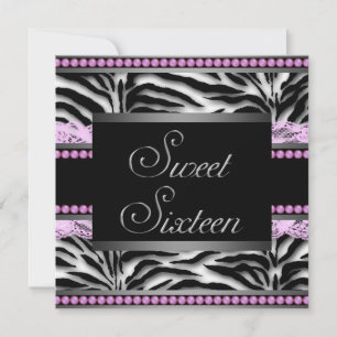 Invitación Fiesta Dulces 16 Cebra Rosa Negra