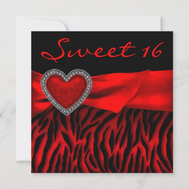 Invitación Fiesta Dulces 16 Cebras Rojas Corazón Rojo (Anverso)