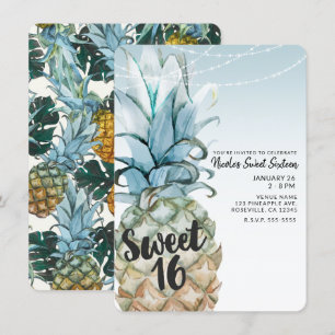 Invitación Fiesta Dulces 16 con Piña Tropical y Luces de Cade